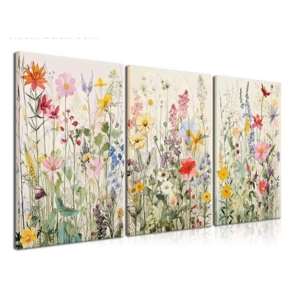 KISSFOX 3 Piece Canvas Wall Art Wildflowers Wall Decor Floral Pictures Botanical
